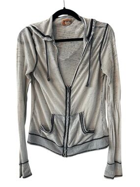 Mudd Women's Heather Gray Zip Front Hoodie with Dark Stitching